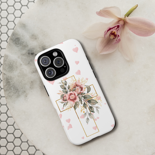Pink Floral Cross Phone Case | Samsung, Google, & iPhone